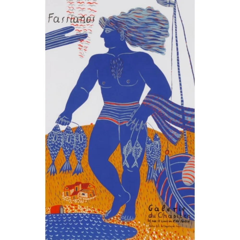 石版画 Fassianos - Le pecheur