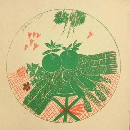 石版画 Fassianos - Pommes et foulard