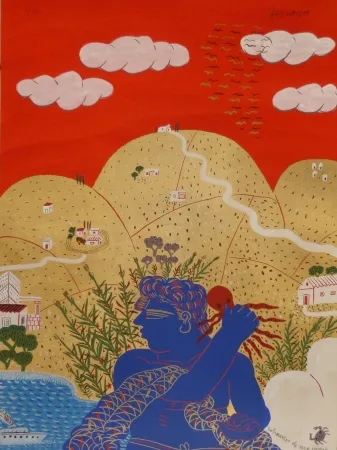 石版画 Fassianos - Un pêcheur