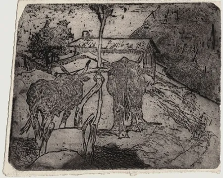 蚀刻版画 Fattori - BOVI AGGIOGATI