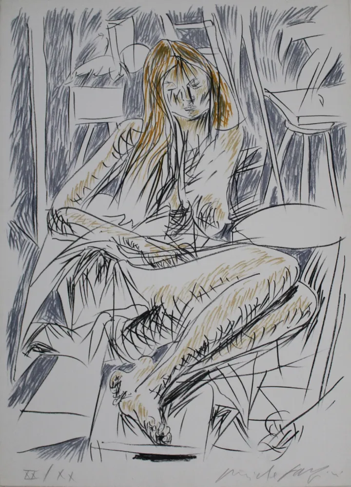 石版画 Fazzini - Reading Nude