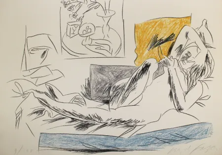 石版画 Fazzini - Reading Nude