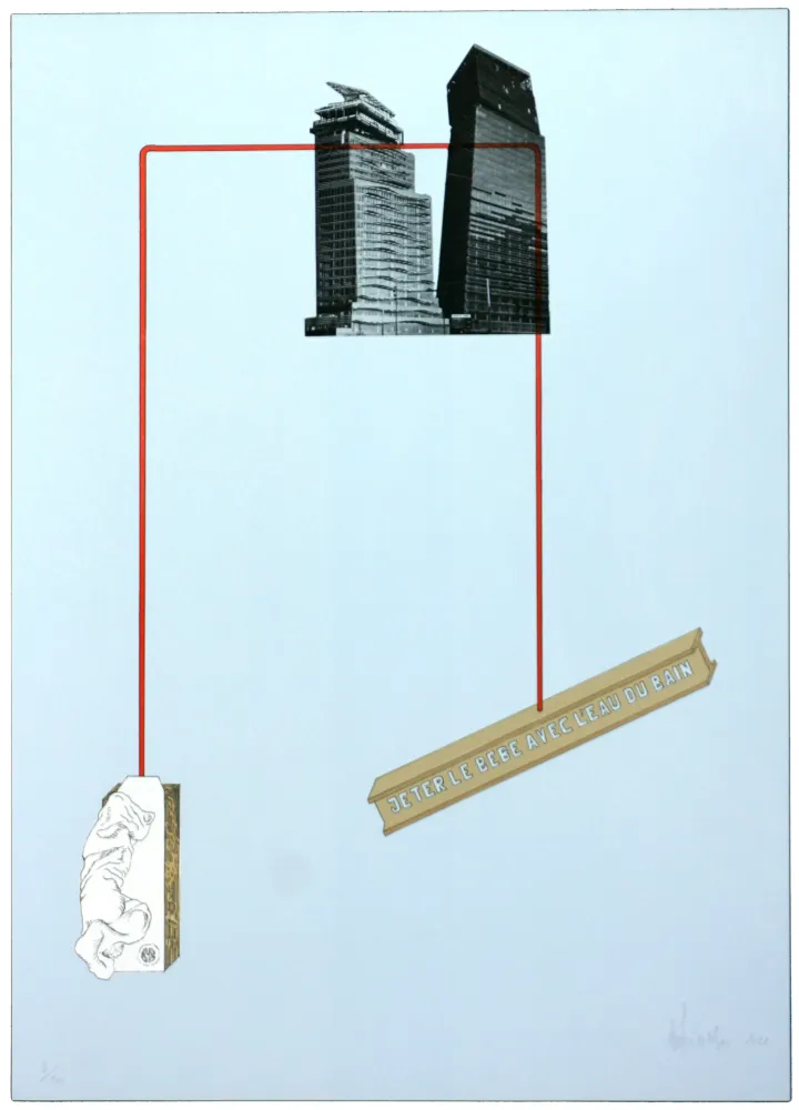 石版画 Feiereisen - Jeter le bébé avec l'eau du bain