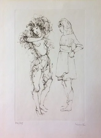 蚀刻版画 Fini - Deux personnages. Eau-forte. Signé.