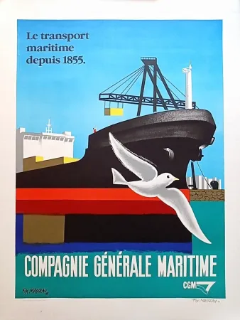石版画 Fix-Masseau - Pierre Fix-Masseau - Compagnie Generale Maritime, 1993 - Lithograph Hand signed!