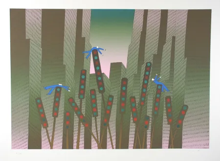 丝网印刷 Folon - City Lights - Les lumières de la ville