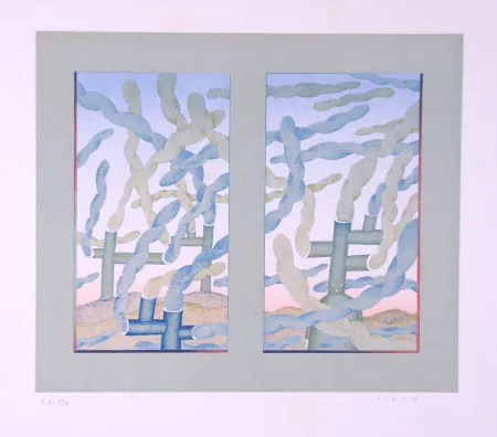 石版画 Folon - Fumées