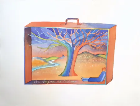 石版画 Folon - Voyage en valise : Un bonjour des Ardennes