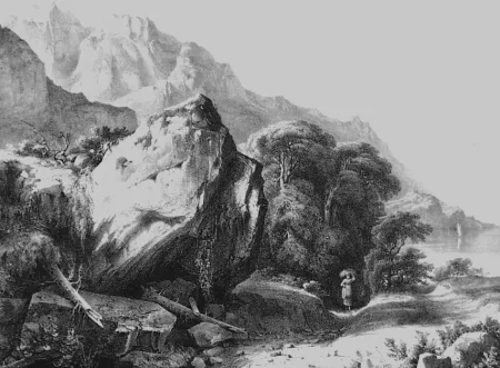 石版画 Fontanesi - A Saint-Gingolph (Lac de Genève)