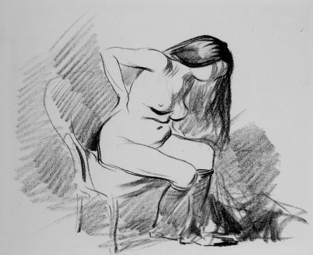 石版画 Forain - Etude de femme assise, se déshabillant