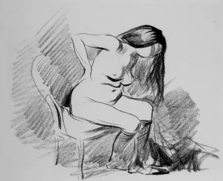 石版画 Forain - Etude de femme assise, se déshabillant