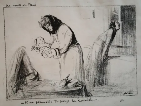 石版画 Forain - Les Nuits de Paris: il va pleuvoir