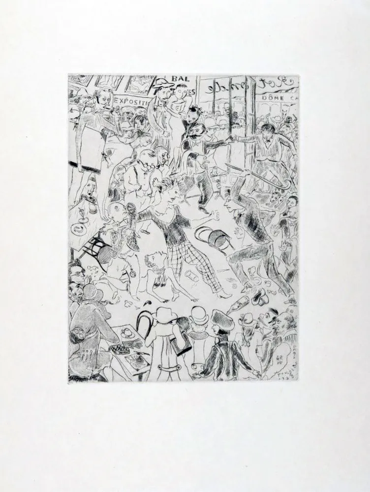 蚀刻版画 Foujita - À LA ROTONDE. Tableaux de Paris 1927. Gravure originale.