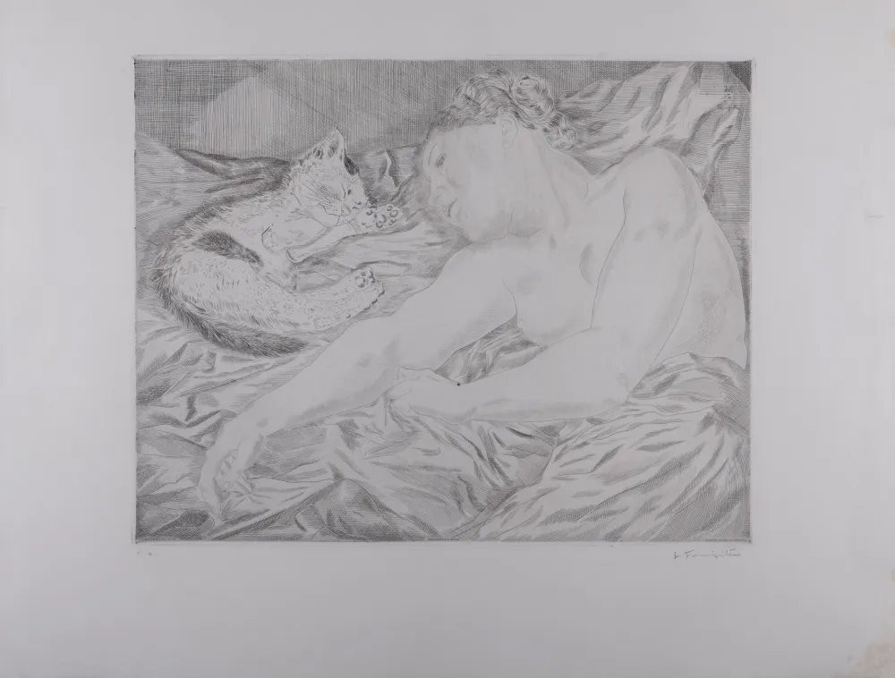 版画 Foujita - La Femme au chat, 1927 - Hand-signed