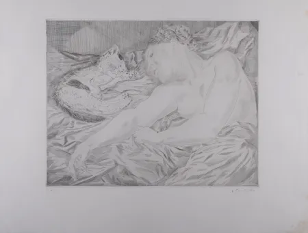 版画 Foujita - La Femme au chat, 1927 - Hand-signed