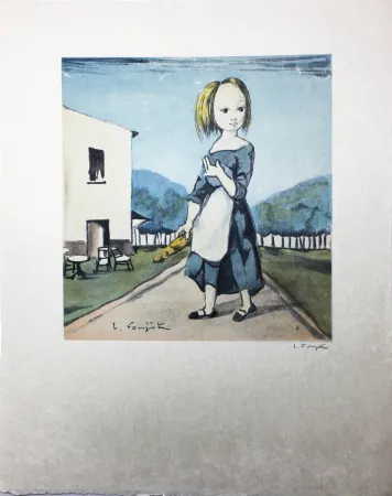 石版画 Foujita - La jeune fille au pain (1963)