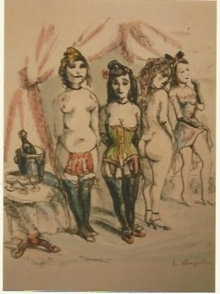 版画 Foujita - La Mesangere (Four prostitutes)