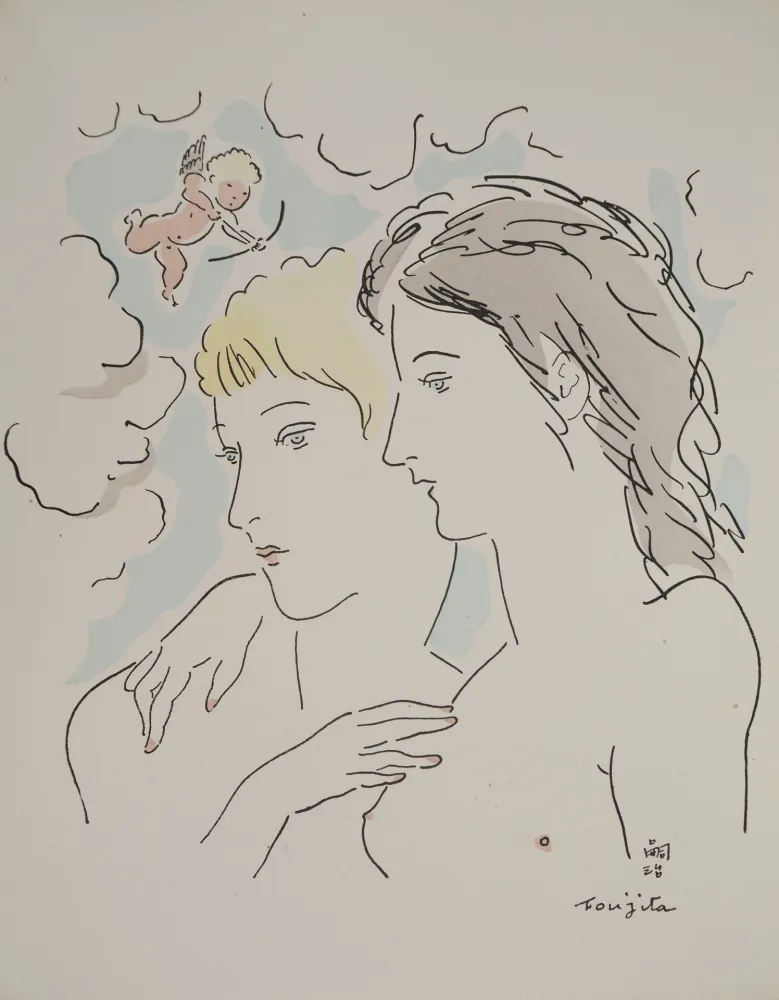 版画 Foujita - Les amantes