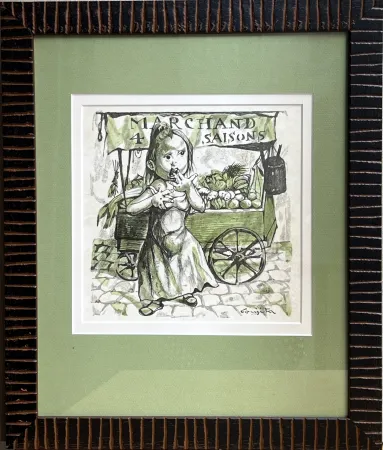 木刻 Foujita - MARCHAND DES 4 SAISONS. Bois en couleurs pour 