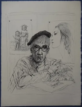 蚀刻版画 Foujita - Rivière enchantée - Autoportrait
