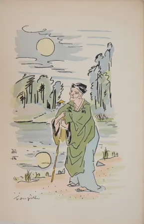 版画 Foujita - Sage au bord de la rivière