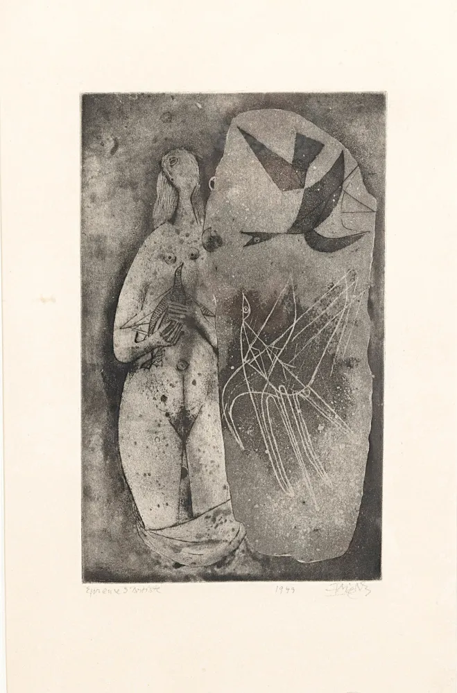 蚀刻版画 Friedlaender - Femme et oiseaux