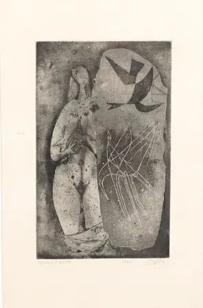 蚀刻版画 Friedlaender - Femme et oiseaux