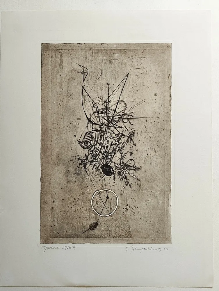 蚀刻版画 Friedlaender - Poisson et Oiseau III