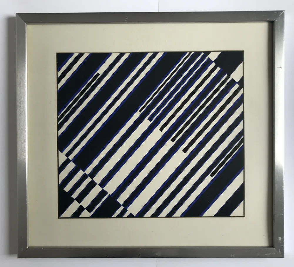 丝网印刷 Fruhtrunk - Sans titre (Progression à rayures en noir, blanc, bleu)