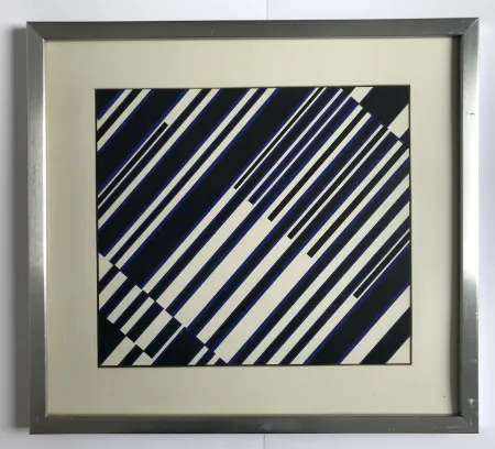 丝网印刷 Fruhtrunk - Sans titre (Progression à rayures en noir, blanc, bleu)