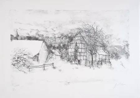 石版画 Gantner - La ferme endormie