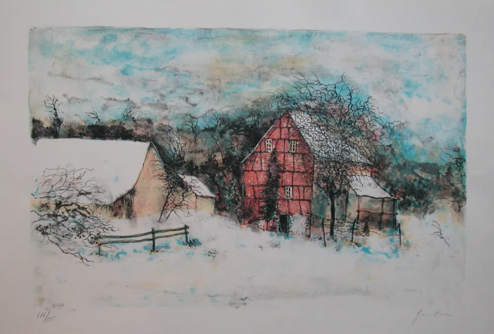 石版画 Gantner - LA MAISON ENDORMIE