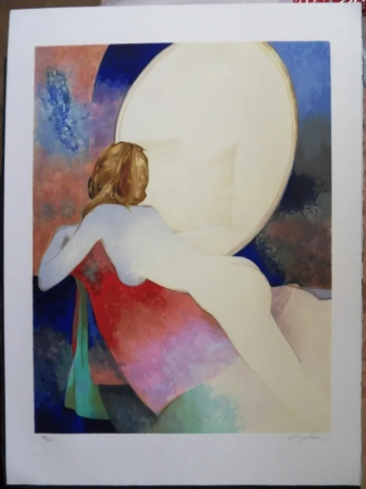石版画 Gaveau - Nu au miroir