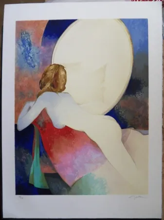 石版画 Gaveau - Nu au miroir