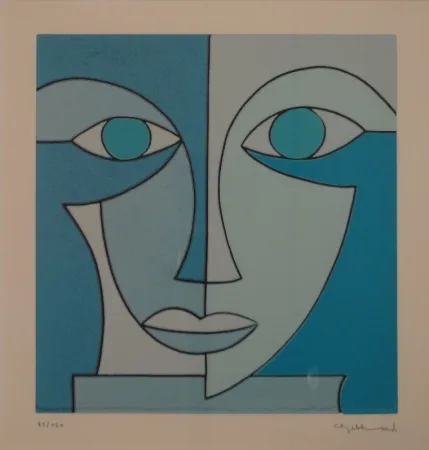 油毡版画 Gebhard - Blauer Kopf