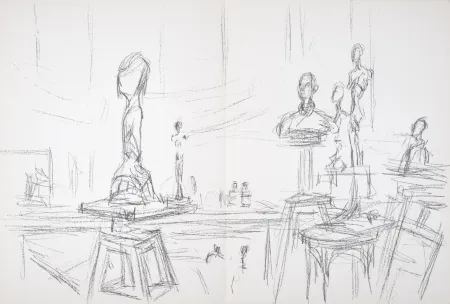 石版画 Giacometti - Atelier et sculptures, 1961