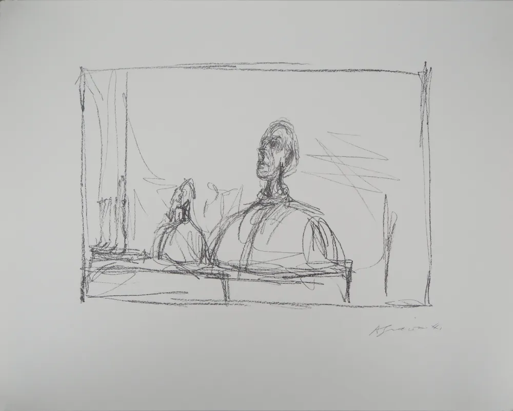 石版画 Giacometti - Buste à l'atelier