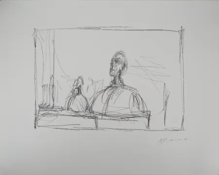 石版画 Giacometti - Buste à l'atelier