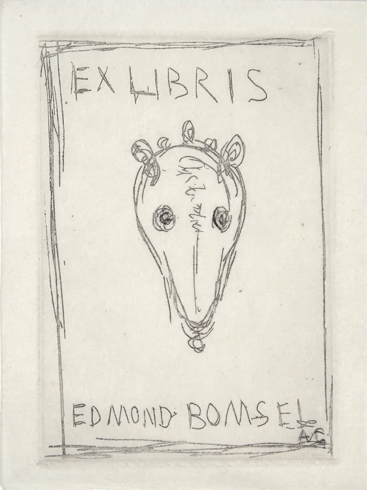 干刻版画 Giacometti - EX-LIBRIS EDMOND BOMSEL. Pointe-sèche originale monogrammée (1961)