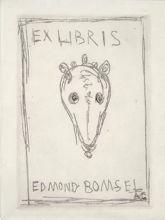 干刻版画 Giacometti - EX-LIBRIS EDMOND BOMSEL. Pointe-sèche originale monogrammée (1961)