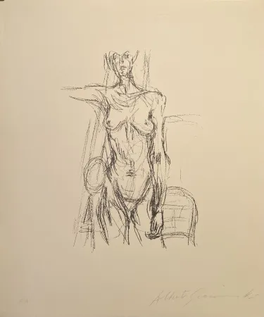 石版画 Giacometti - Femme Nue Debout avec le bras drout levé - signed