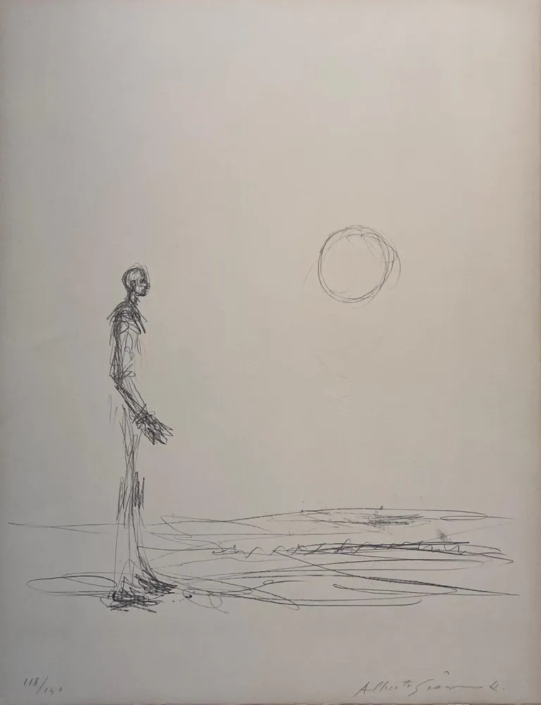 石版画 Giacometti - Homme debout et Soleil 