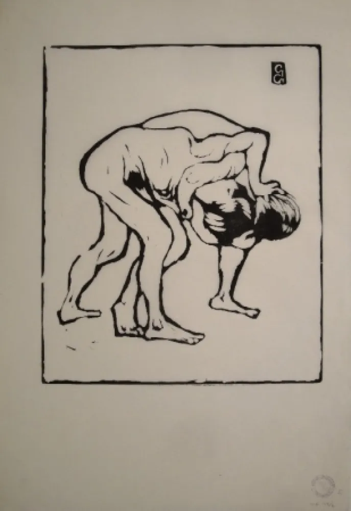 木刻 Giacometti - La Lotta I. – Ringende Knaben. – Diego und Alberto