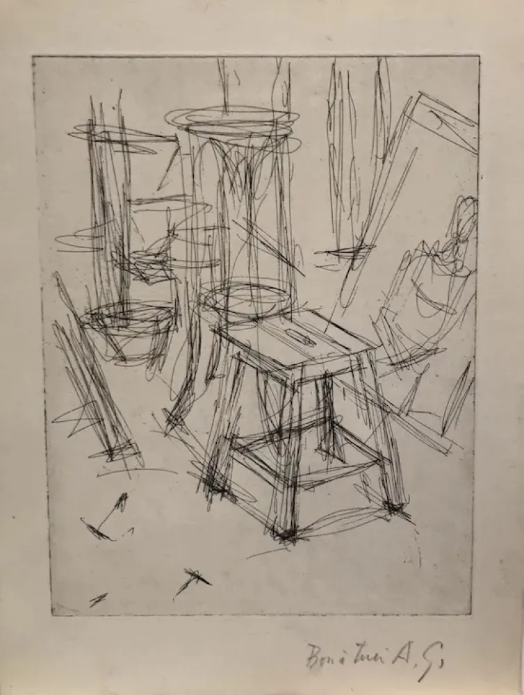 蚀刻版画 Giacometti - Le Tabouret dans l'atelier
