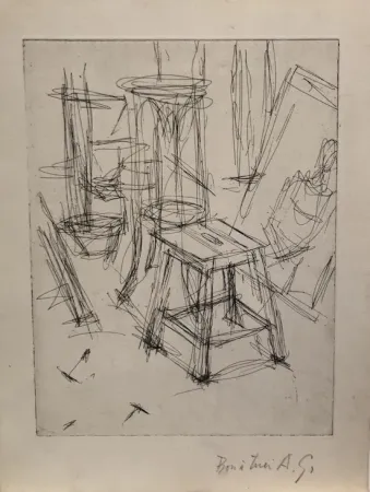 蚀刻版画 Giacometti - Le Tabouret dans l'atelier