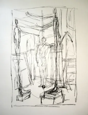 石版画 Giacometti - Personnage dans l’atelier