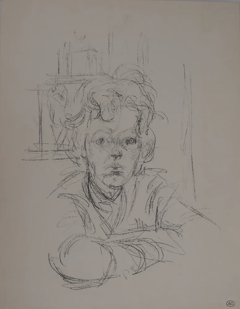 石版画 Giacometti - Portrait d'Annette (signée du cachet)