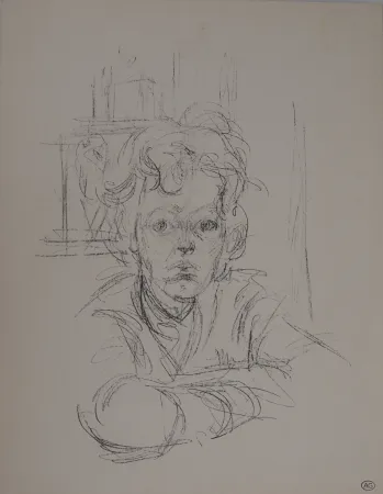 石版画 Giacometti - Portrait d'Annette (signée du cachet)