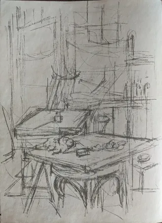 石版画 Giacometti - Untitled (tables in studio)