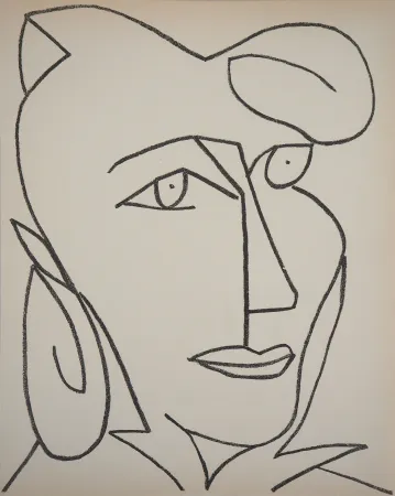 石版画 Gilot - Portrait de femme rêveus